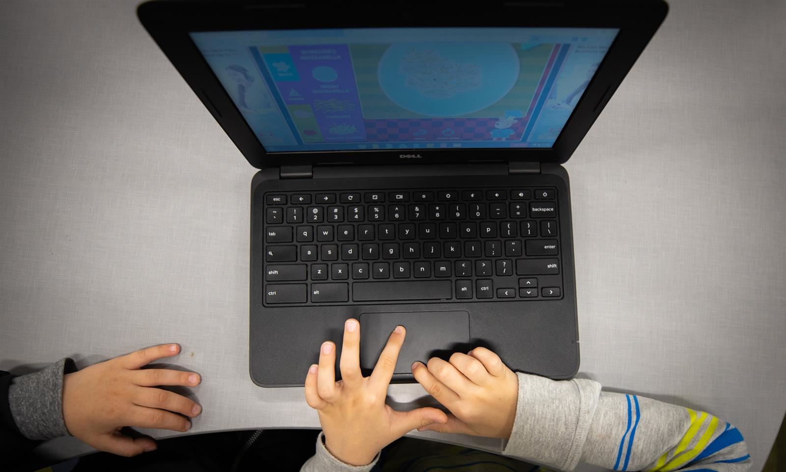 Top down hands on a laptop 